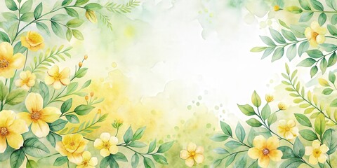 Watercolor yellow floral frame background with delicate flowers and leaves