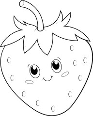 kawaii strawberry outline art illustration, coloring page