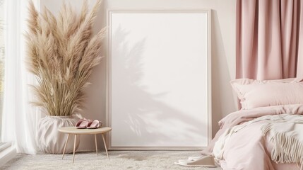 Modern Minimalist Bedroom Interior Design with Pampas Grass and Pink Accents