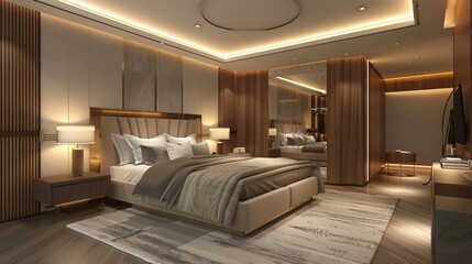 Modern and Luxurious Bedroom Interior Design with Wooden Accents