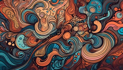 Abstract, hand-drawn doodles and patterns that overlap and intertwine, with a focus on spontaneity and artistic expression