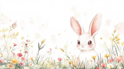 Watercolor Background Portrayal of Cute Rabbit