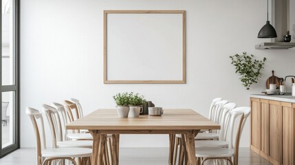 Minimalist Kitchen Interior Design with Wooden Table and White Chairs