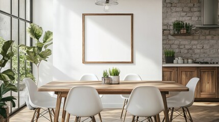 Modern Dining Room with Large Wooden Framed Picture