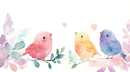 Watercolor Background Portrayal of Cute Birds