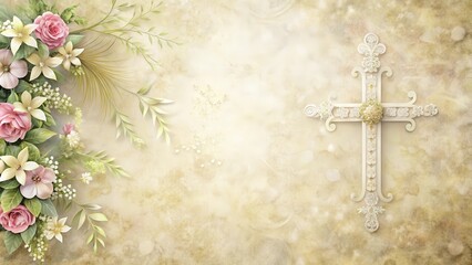 First Holy Communion background with elegant cross and floral design