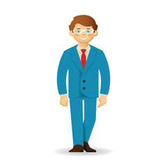 Cheeky caucasian man in business suit posing. Walking forward.