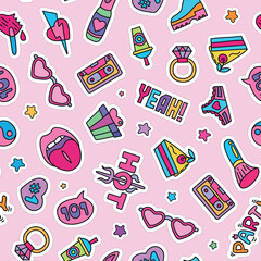 Vector doodle girly party seamless pattern, texture or background