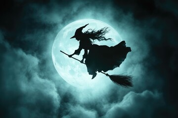 Dark Halloween Sky with Witch Silhouette