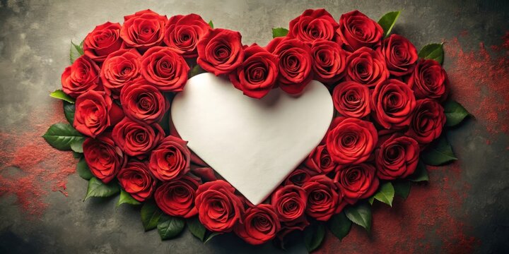 Heart-shaped Valentine's Day card with red roses and a romantic message