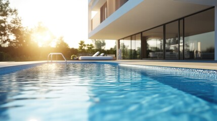 Obraz premium Luxury Home Exterior with Poolside Detail