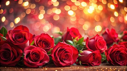Valentine's background with vibrant red roses and soft bokeh lights