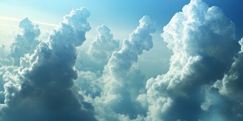 Fototapeta premium Soft, fluffy clouds rise against a bright blue sky, evoking deep peace and tranquility thats hard to ignore