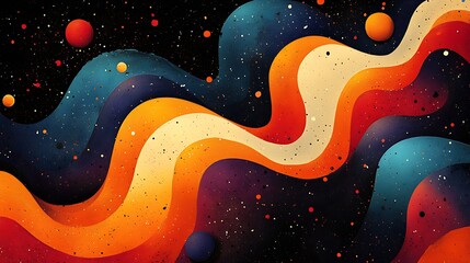 1970s funk discothemed poster with bold colors and dynamic patterns