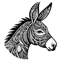 Fototapeta premium Donkey in zentangle art, stencil logo, black and white animal illustration