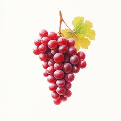 Fototapeta premium Glossy red grapes in a bunch, hanging from a vine, highlighted against a minimal white background