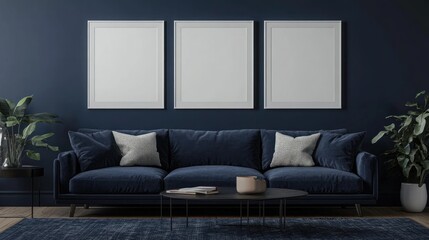 Minimalist Living Room with Navy Blue Accents