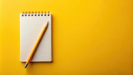 Notebook and pencil on a vibrant yellow desk, perfect for writing and brainstorming ideas