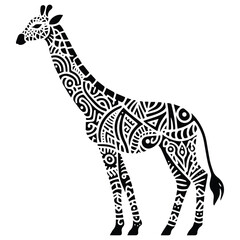 Fototapeta premium Giraffe in zentangle art, stencil logo, black and white animal illustration