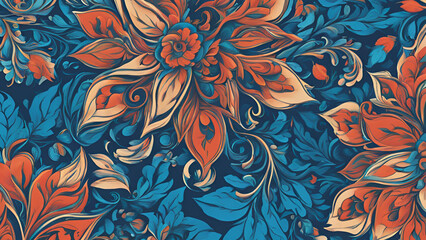 Seamless vintage floral pattern with damask elements for textile decor