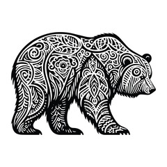 Fototapeta premium grizzly bear in zentangle art, stencil logo, black and white animal illustration