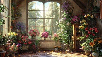 Naklejka premium Room adorned with lovely flowers