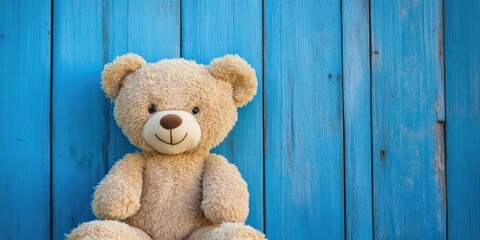 Obraz premium Cute Bear in Detail with Blue Wooden Planks