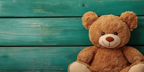 Charming Bear Close-Up with Rustic Green Planks