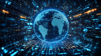Fototapeta premium Show online business with e-commerce, digital marketing, and global connectivity. Focus on technology, strategy, and innovation driving success.