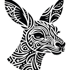 Kangaroo in zentangle art, stencil logo, black and white animal illustration