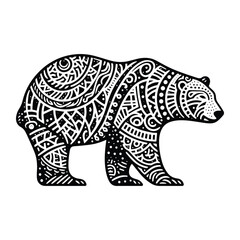 Fototapeta premium Polar bear in zentangle art, stencil logo, black and white animal illustration