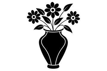 Floral bouquet, flowers in vase. Gorgeous garden rose and wildflowers bunch. Delicate blossoms arrangement. Romantic natural summer decoration. Flat vector silhouette on white background.