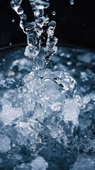 Refreshing and invigorating, this close-up shot of ice water splashing captures the essence of pure refreshment.