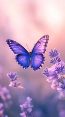 Fototapeta premium Purple butterfly resting on lavender flowers in