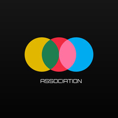 Associacion abstract logo, three circles. Round business icon. Relationship concept. Vector illustration