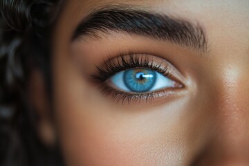 Fototapeta premium close-up of a mexican american woman with beautiful blue eyes and a beautiful natural eyebrow