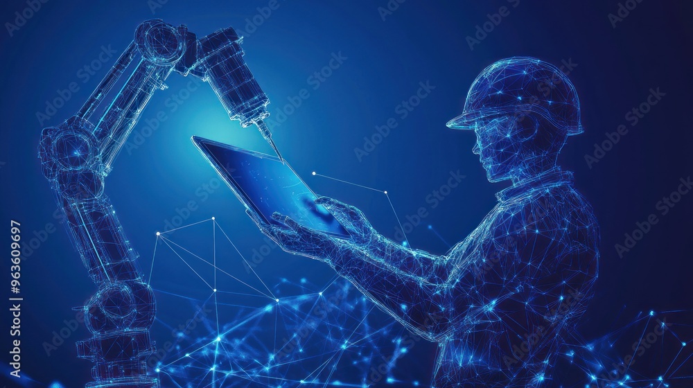 Poster digital worker and robot arm: a new era of automation