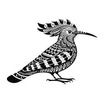 recommend clip art: Hoopoe bird in zentangle art, stencil logo, black and white animal illustration