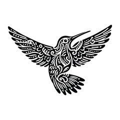 Fototapeta premium Hummingbird bird in zentangle art, stencil logo, black and white animal illustration