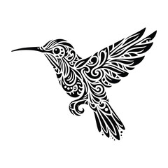 Obraz premium Hummingbird bird in zentangle art, stencil logo, black and white animal illustration