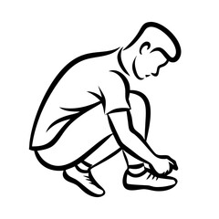 Obraz premium Man Tying Shoes: Everyday Preparation in Simple Lines