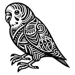 Obraz premium Lovebird in zentangle art, stencil logo, black and white animal illustration