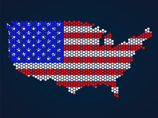 Abstract map of USA from hexagons. Vector illustration