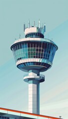 sharp illustration of Changi Airport's control tower, highlighting its modern architecture pivotal