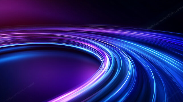 Smooth, glowing blue and purple light trails curving against a dark background, giving a futuristic and dynamic effect