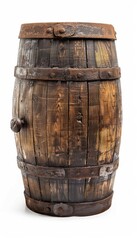 Aged natural oak wooden barrel, weathered isolated, perfect for enhancing pirate ship scenes