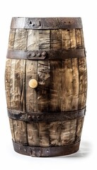 Obraz premium Aged natural oak wooden barrel, weathered isolated, perfect for enhancing pirate ship scenes