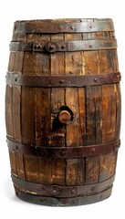 Obraz premium Aged natural oak wooden barrel, weathered isolated, perfect for enhancing pirate ship scenes