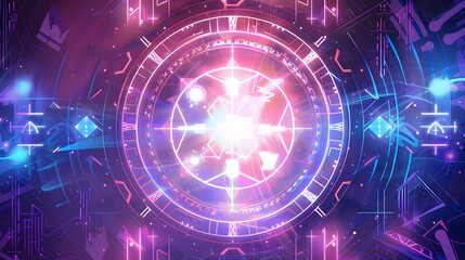 Fototapeta premium Glowing Abstract Circle with Geometric Shapes in Purple and Blue
