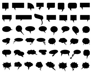 Black speech bubble set on a white background
